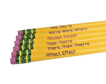 Teacher Stocking Stuffer ELA Homophones Pencil Set for English Teacher Appreciation with Engraved Pencils for Writer Gifts