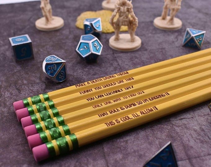 Engraved Dungeon Master Sayings Pencils for Tabletop Game Night DnD Player Gift