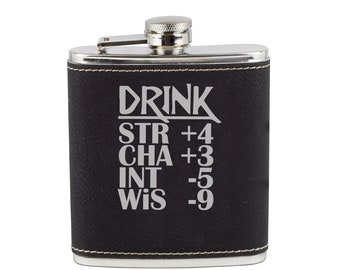 DND Gifts Personalized Flask Drink Stats Flask Dungeons and Dragons Gift or DND DM Gifts