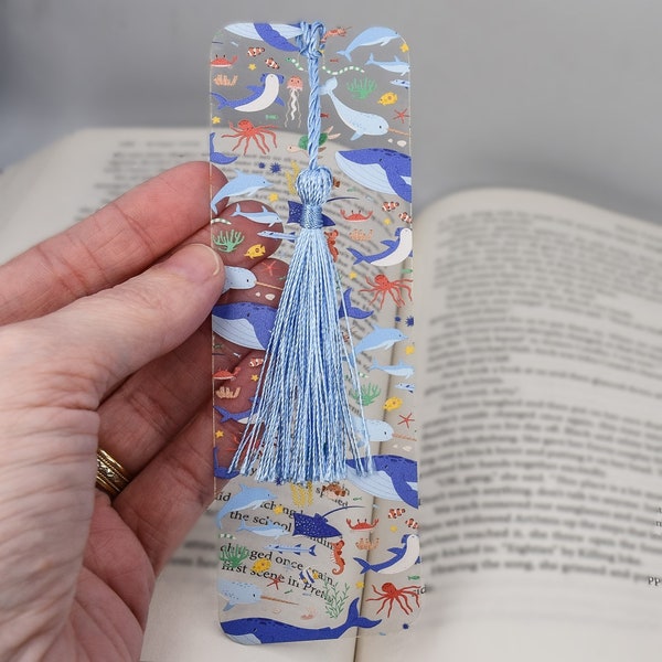 Cute Bookmark with Ocean Sea Life is used for teacher gifts basket or unique bookmarks for a book lover gift box or bulk whale gifts