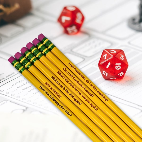 Dungeon Master Gift Noob DND Pencil Set for game room or tabletop gaming accessories for Dungeons and Dragons - dnd gifts for players