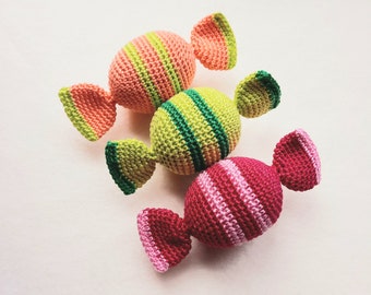 Set of 3 Crochet Cat Toys with Catnip, Crocheted Candy with Catnip