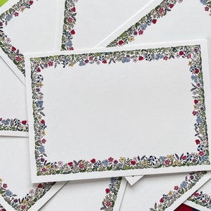 Set of Floral Notecards with Envelopes - Spring Flower Border - Original Watercolour - Blank Floral Notecards Stationery Set
