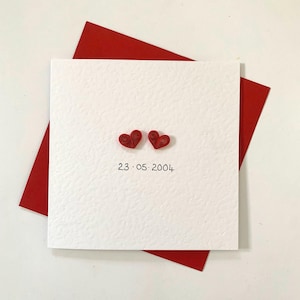 Handmade Personalised Quilled Card - Two 3D Love Hearts & Special Date - Husband Wife Fiancé Boyfriend Girlfriend - Wedding Anniversary