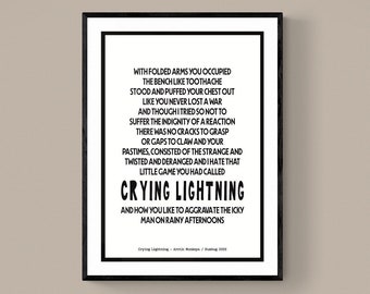 Arctic Monkeys Crying Lightning premium song lyric print, professional poster, minimalist wall art, Christmas gift, home decor A4