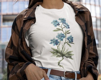 Blue Vintage flowers T-shirt • Minimalist floral Botanical shirt • Forget me nots top • Fairycore cottagecore Aesthetic • Florist gift •