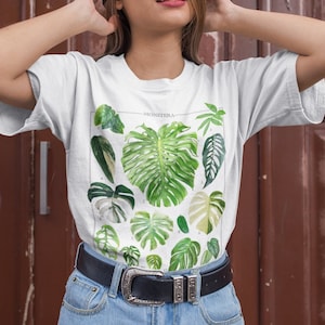 Monstera Sorten-Diagramm T-Shirt • Monstera Deliciosa Albo T-Shirt • Geschenk für Pflanzenliebhaber • Minimalistisches Pflanzen-Shirt • Ästhetisches Vintage-Stil-Top