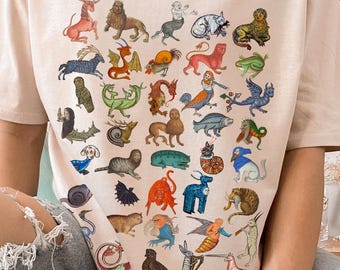 Medieval Creatures T-shirt • Weird Ugly Funny medieval art top • Medieval marginalia bestiary • Goblincore Dark Academia Folklore shirt •