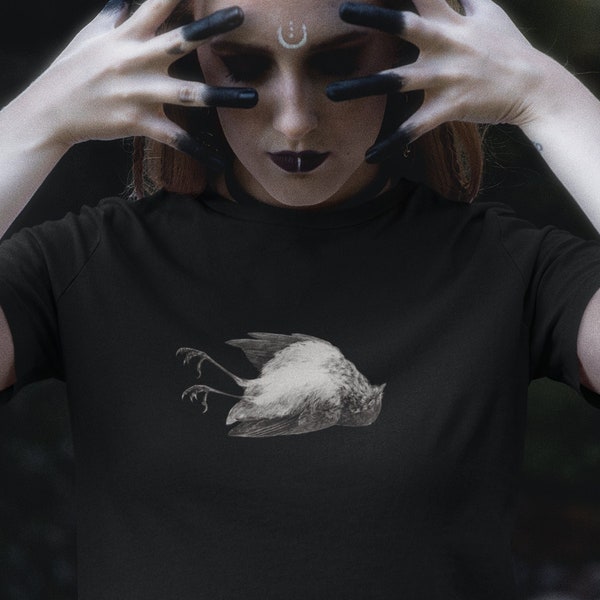 Dead Bird T-shirt • Goth Grunge Gore Dark Academia Aesthetic • Minimalist dead bird illustration shirt • Witchy mystical momento mori top