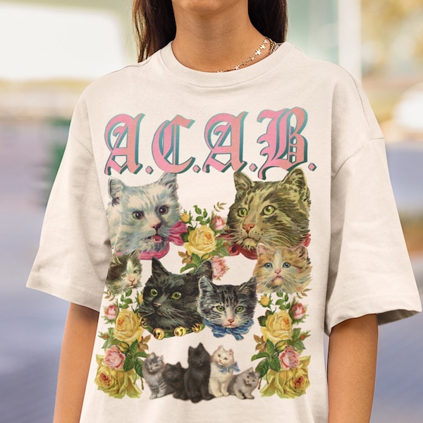 Camiseta ACAB • Camiseta Todos los gatos son hermosos • Camiseta Todos los policías son bastardos • Gatos vintage Kitsch Estética anarquista linda • Camiseta punk divertida •