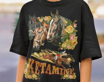 Ketamine T-shirt • Funny rave party shirt • Victorian horses Special K tee • Unisex Kitsch Indie Vintage Grunge 90s 2000s Hiphop Aesthetic •