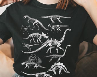 Dinosaurs Bones Shirt • Fossils Jurassic Dinosaur skeleton shirt • Palaeontology Gift • Dark Academia Goblincore vintage aesthetic •