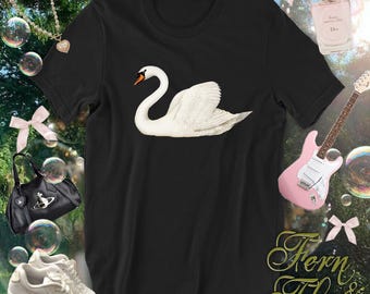 Swan T-Shirt • 90s y2k Vintage Aesthetic Print Shirt • Coquette Cottagecore Fashion • Vintage Swan Illustration top • Alt Indie Fashion