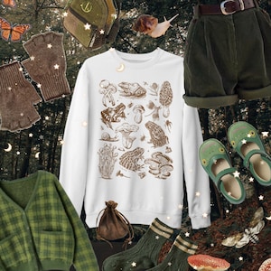 Sweatshirt Mushrooms Frogs and Bugs Botanical art • Dark Academia aesthetic sweater • Vintage Mushroom Frog shirt • Goblincore Goth clothing