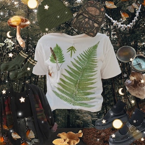 Goblincore Fern Botanical art tshirt • Dark Academia aesthetic shirt • Vintage ferns forest plants fashion clothing • Witchy fashion t-shirt