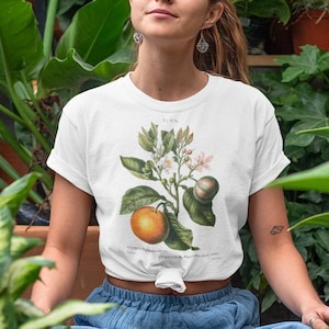 Vintage oranje t-shirt • Citrusbloesem-botanisch shirt • Botanische illustratie • Vintage esthetisch fruit-shirt • Unisex