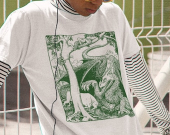 Medieval Fantasy Dragon t-shirt • Folklore Mythology Fairytale shirt • Celtic dragon • Woodcut print top • Mystical Witchy top • Goblincore