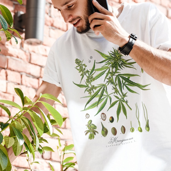 Botanical Cannabis Art Tshirt • Medical Marijuana Shirt • Vintage Aesthetic Weed Illustration • Hallucinogenic Herbs Plants Hemp