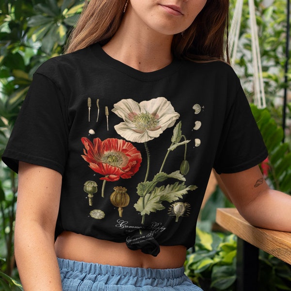 Poppy Botanical Art Shirt • Ästhetisches Blumen top • Witchy Nature Lover Geschenk • Witchy Whimsigoth Tshirt • Goblincore • Cottagecore T-shirt
