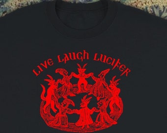 Live Laugh Lucifer Sweatshirt • Funny Satan Witchy Sweater • Goblincore Fairycore Aesthetic • Red and Black Alt Sweatshirt • Medieval lino •