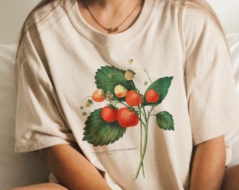 Strawberry shirt • Vintage fruit Art • Aesthetic Botanical print tshirt • Berries Flower top • Gardening Flower Gift • Strawberries