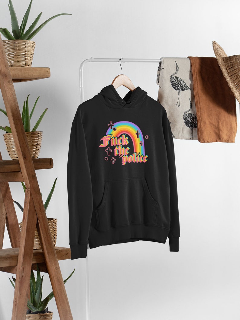 Fick die Polizei Hoodie • Anarchy Pride Gay LGBTQ Pullover • ACAB Punk Hoodie • Bösewicht Regenbogen Anarchist • Politische Aktivist Mode • Bild 2