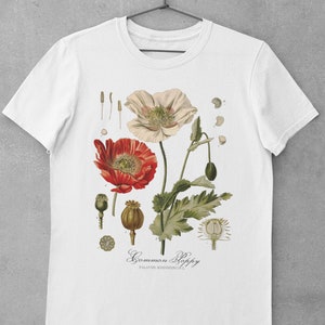 Poppy Botanical Art Shirt Aesthetic Flower top Witchy Nature Lover Gift Witchy Whimsigoth Tshirt Goblincore Cottagecore t-shirt image 4