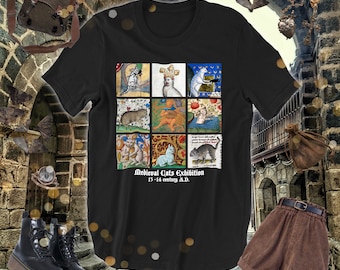 Medieval Cats Collage Tshirt • Funny Weird Ugly Medieval Cat Art Marginalia • Cat Parent Gift • Goblincore FairyCore Cottagecore Aesthetic