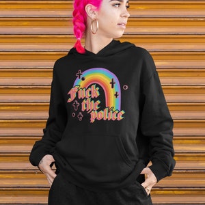 Fick die Polizei Hoodie • Anarchy Pride Gay LGBTQ Pullover • ACAB Punk Hoodie • Bösewicht Regenbogen Anarchist • Politische Aktivist Mode • Bild 1