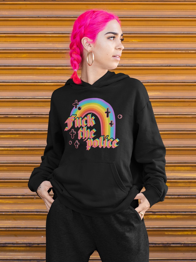 Fick die Polizei Hoodie • Anarchy Pride Gay LGBTQ Pullover • ACAB Punk Hoodie • Bösewicht Regenbogen Anarchist • Politische Aktivist Mode • Bild 1
