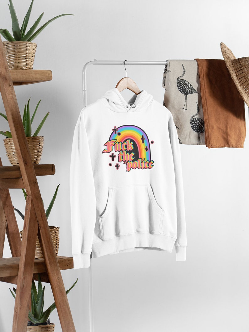 Fick die Polizei Hoodie • Anarchy Pride Gay LGBTQ Pullover • ACAB Punk Hoodie • Bösewicht Regenbogen Anarchist • Politische Aktivist Mode • Bild 3