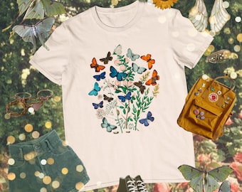 Cottagecore Butterfly T-Shirt • Vintage Aesthetic Summery Cute Coquette Fairycore Whimsical shirt • Butterflies Moths Top • Gift for her