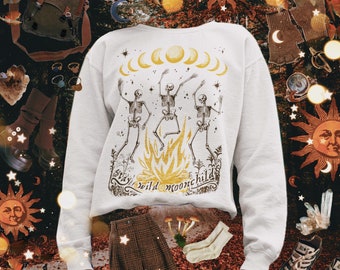 Bleib wild Mondkind Sweatshirt • Witchy Skelett Pullover • Herbst gruselige Hexen Kleidung • Goblinkern Whimsigoth Fairygrunge Ästhetik •