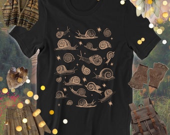 Snails and stars Tshirt • Whimsigoth Witchy Goblincore Shirt • Snail Fairycore Cottagecore Aesthetic • Vintage Art Print • Nature Lover Gift