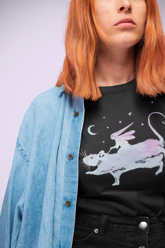 Fairy on a Rat • Pet Rat shirt • Fancy Rats top • Magic tee • Witch Aesthetic • Pet Rat Lover Gift • Block prtint style shirt