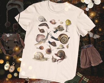Snails Tshirt • Vintage aesthetic Goblincore Cottagecore Fairycore Witchy Whimsigoth Top • Bug Lover • Botanical Insect Tee • Snail Mum Gift