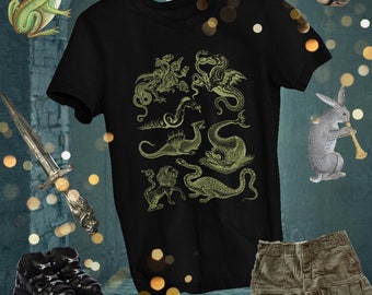 Medieval Monsters T-shirt • Vintage Aesthetic Dragon top • Goth Alternative Whimsigoth Grunge Witchy Viking fashion • Mythology Folklore tee