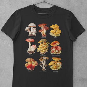 Mushrooms tshirt Botanical Fungi art t-shirt Vintage Illustration Cottagecore aesthetic shirt 90s Boho Nature Plants Fashion image 5