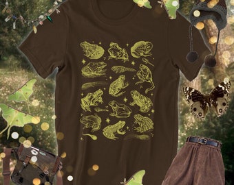 Frogs and Tadpoles Tshirt • Cute Frogs and Stars Collage Whimsigoth Aesthetic • Fairycore Goblincore Cottagecore Shirt • Frog Lover Gift •