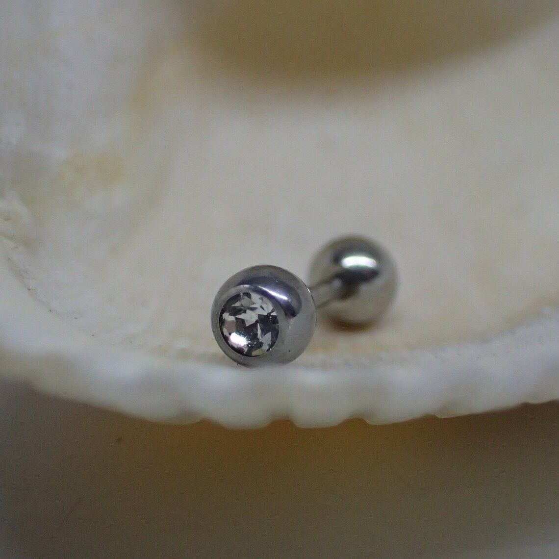 CZ Diamond Barbell Titanium Flat Back Earring Silver Helix Etsy