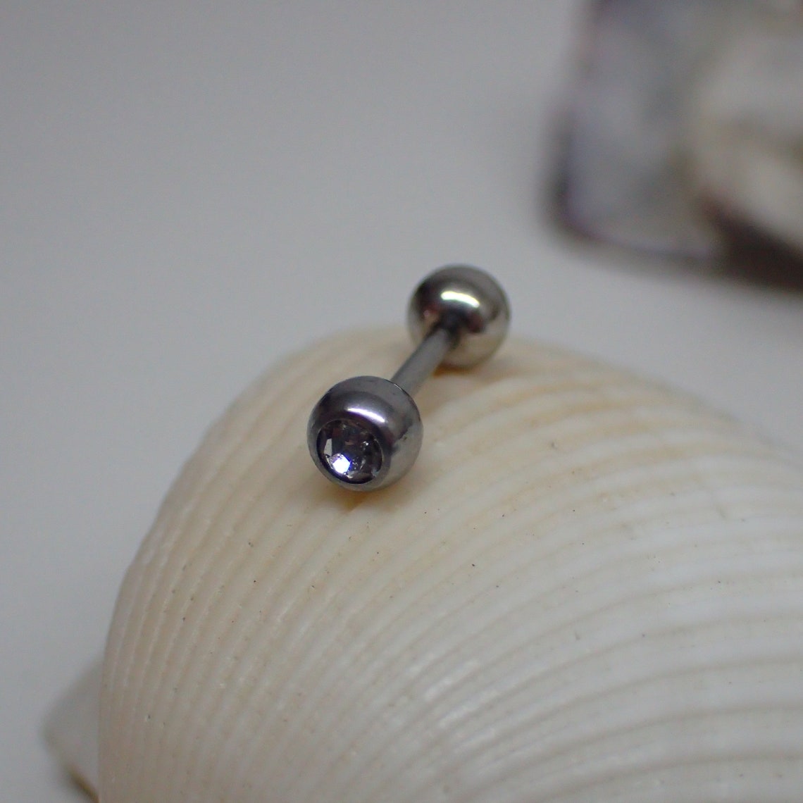 CZ Diamond Barbell Titanium Flat Back Earring Silver Helix Etsy