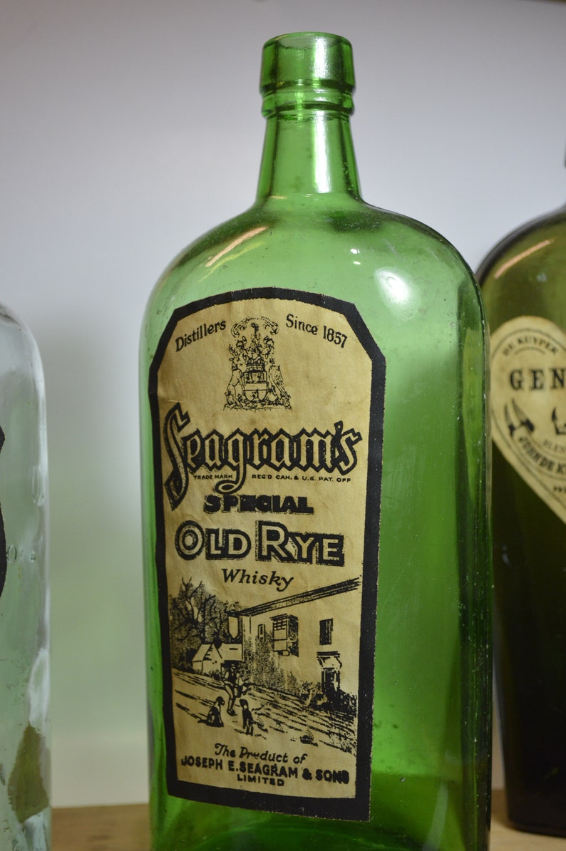 Antique Liquor Bottles With Reproduction Labels. Genuine Antique