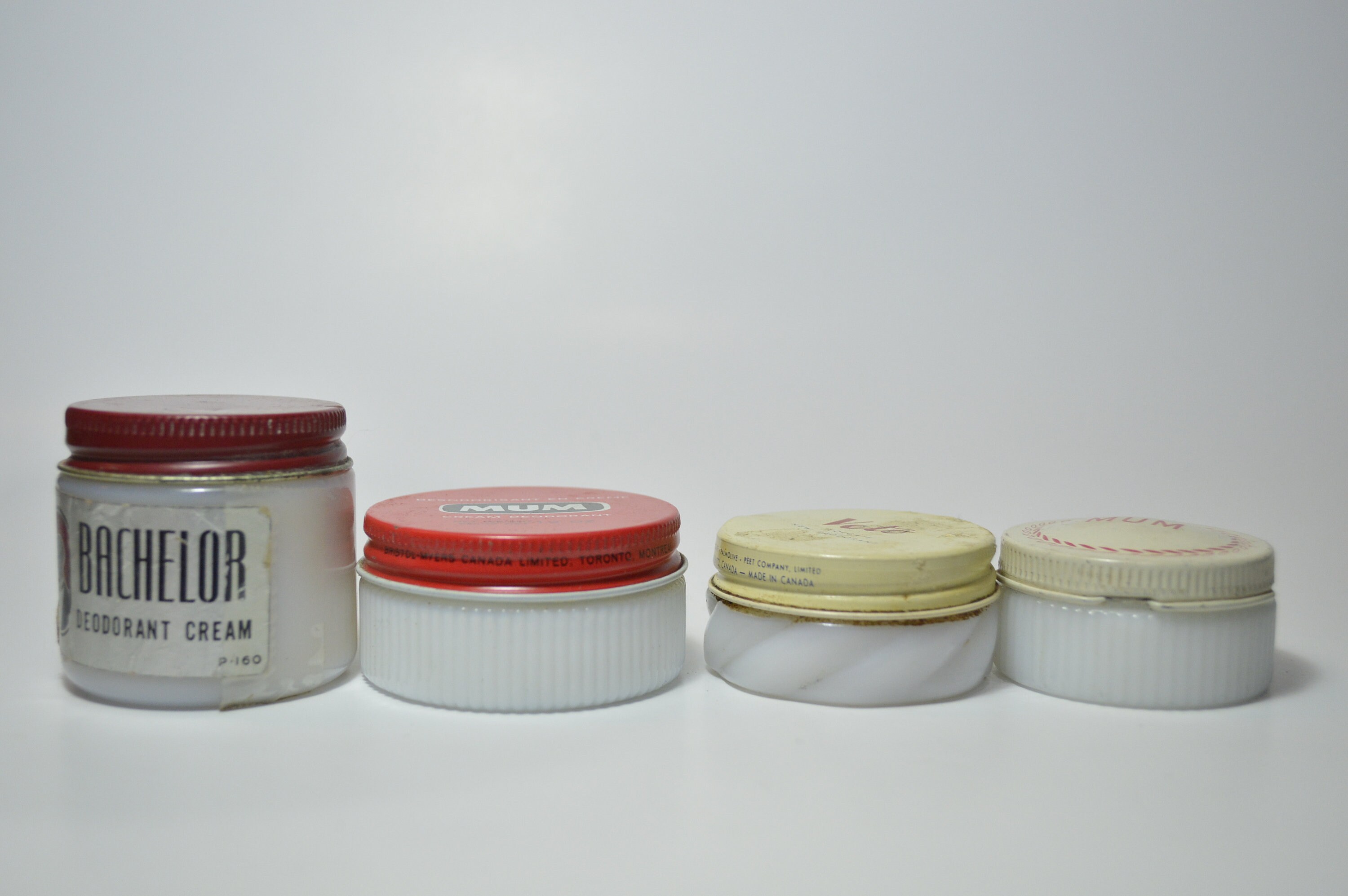 Vintage Cream Deodorant White Milk Glass Jar Lot MUM, Veto, Bachelor