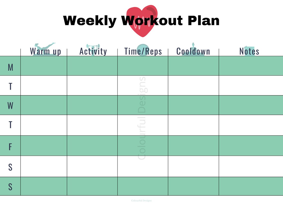 Weekly Workout Planner Printable Template Print From Home | Etsy