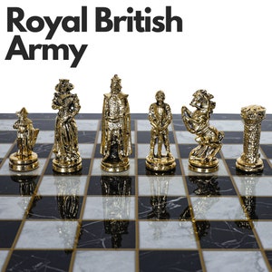 Metal Chess Set gift for him her - Marble, Walnut, Mosaic Look Wooden Chess Board, Roman British Egyptian Mythology-Greek Military Chess Set