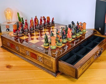 Luxury Personalised Themed Chess Set with Drawer 38cm-15" | Premium Medieval Ancient Unique Historical Crusader, Ottoman, Roman Chessmen Set