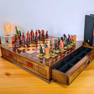 Luxury Personalised Themed Chess Set with Drawer 38cm-15" | Premium Medieval Ancient Unique Historical Crusader, Ottoman, Roman Chessmen Set