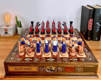 Personalized Themed Chess Set with Drawer 38cm-15" | Premium Medieval Ancient King Arthur, Crusader, Roman Legend Warrior Battle War Chess