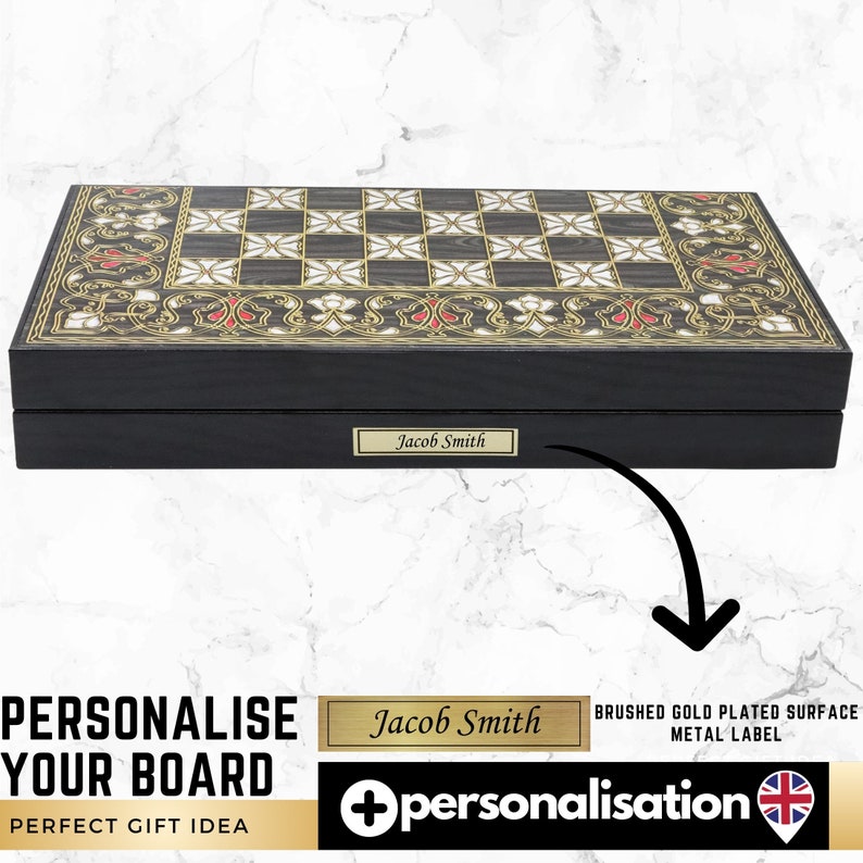 Backgammon Label Personalized Wooden Backgammon & Chess | Inbuilt Storage 3in1 Game Set ...