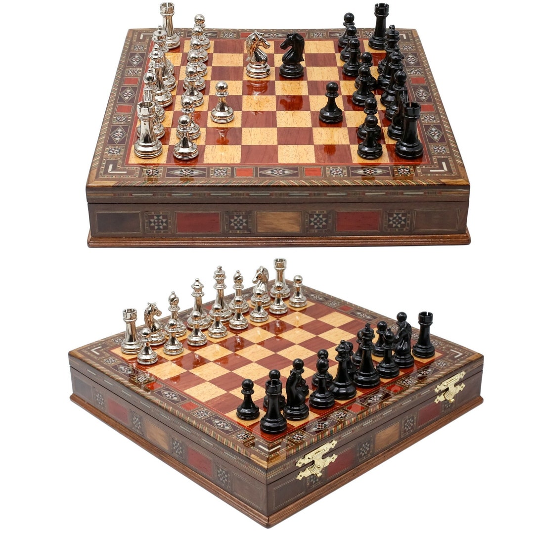 Handmade Inlay Solid Wood Chess Set With Storage, Staunton Die Cast ...